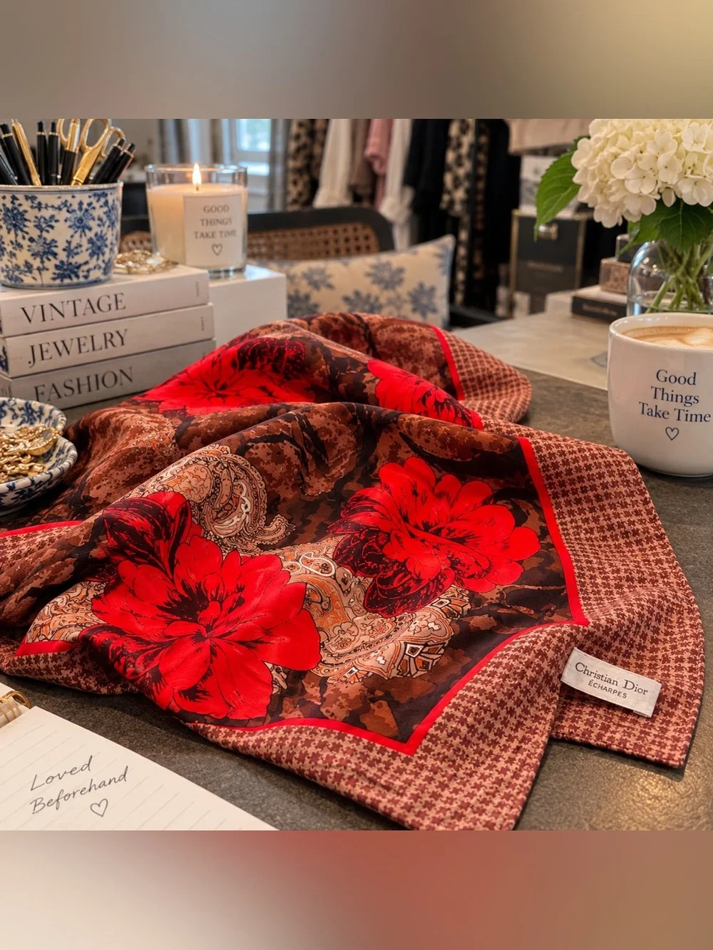 Vintage Christian Dior Echarpes 100% Silk Floral Paisley Scarf